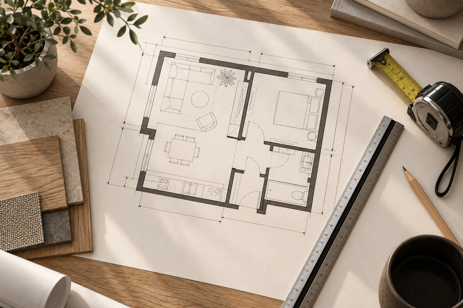 Concept generato con IA: Planimetria con righello e metro