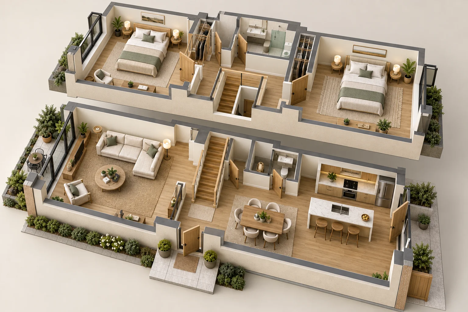 Duplex 3D Plan — Axonometric view
