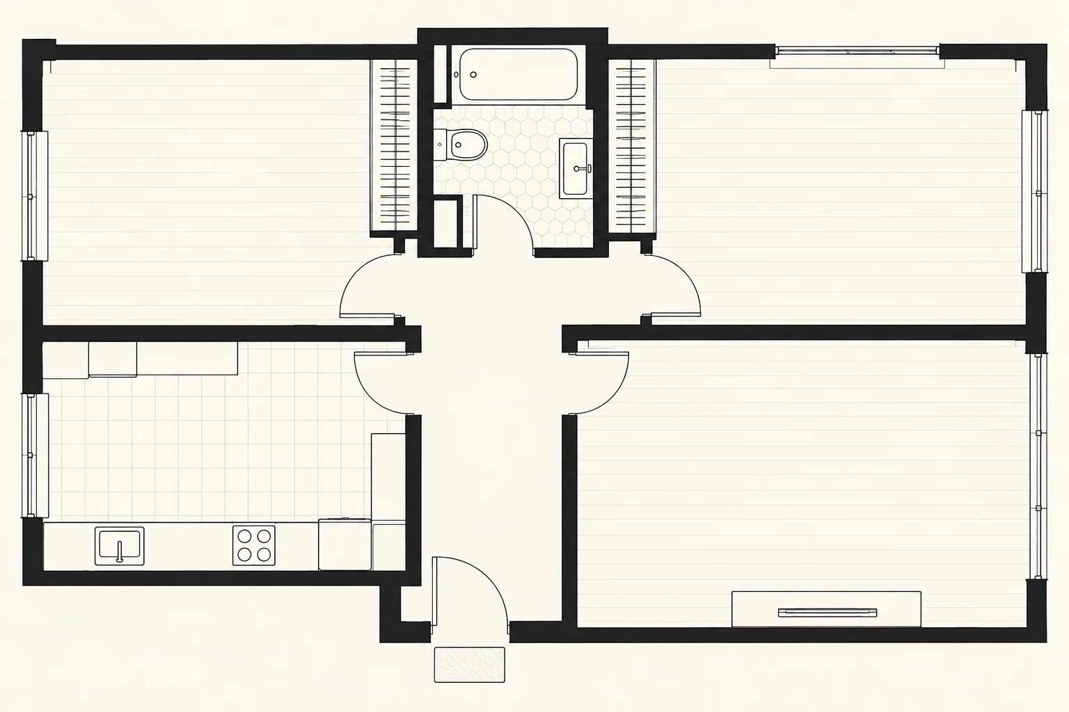 Pianta trilocale — Distribuzione muraria