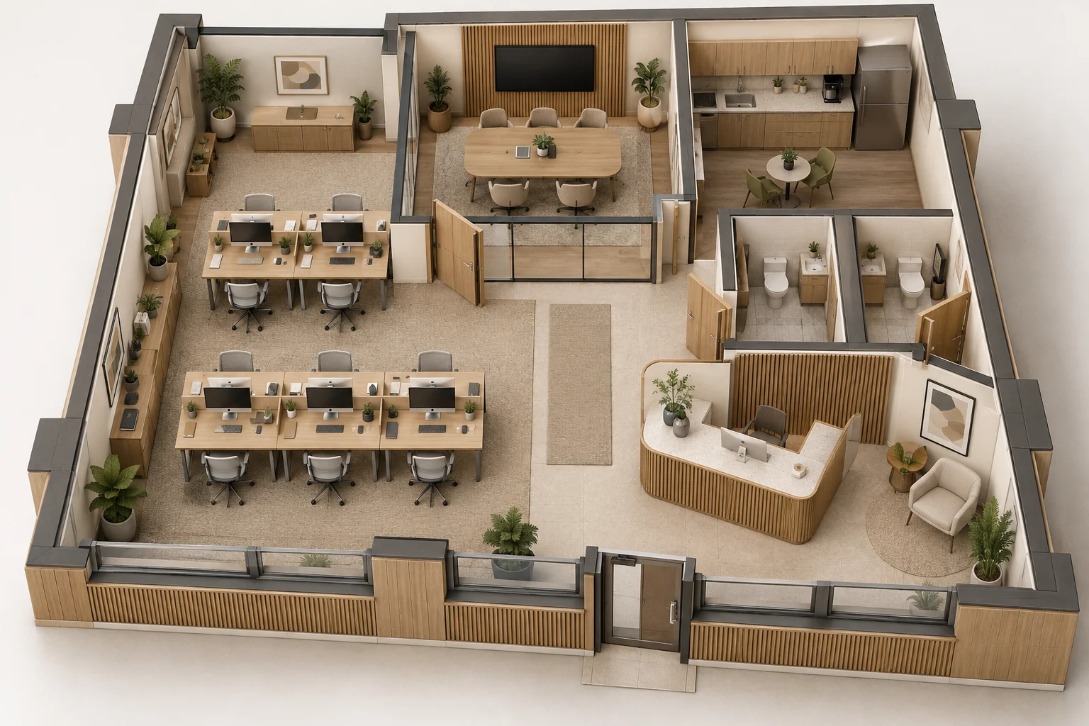 Architectural visualization in warm natural tones