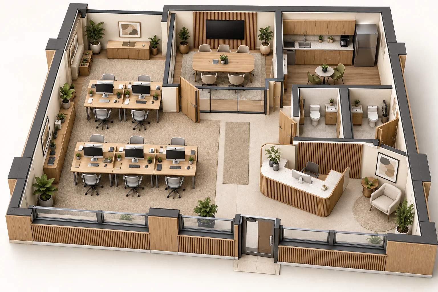 Office 3D Plan — Main zone