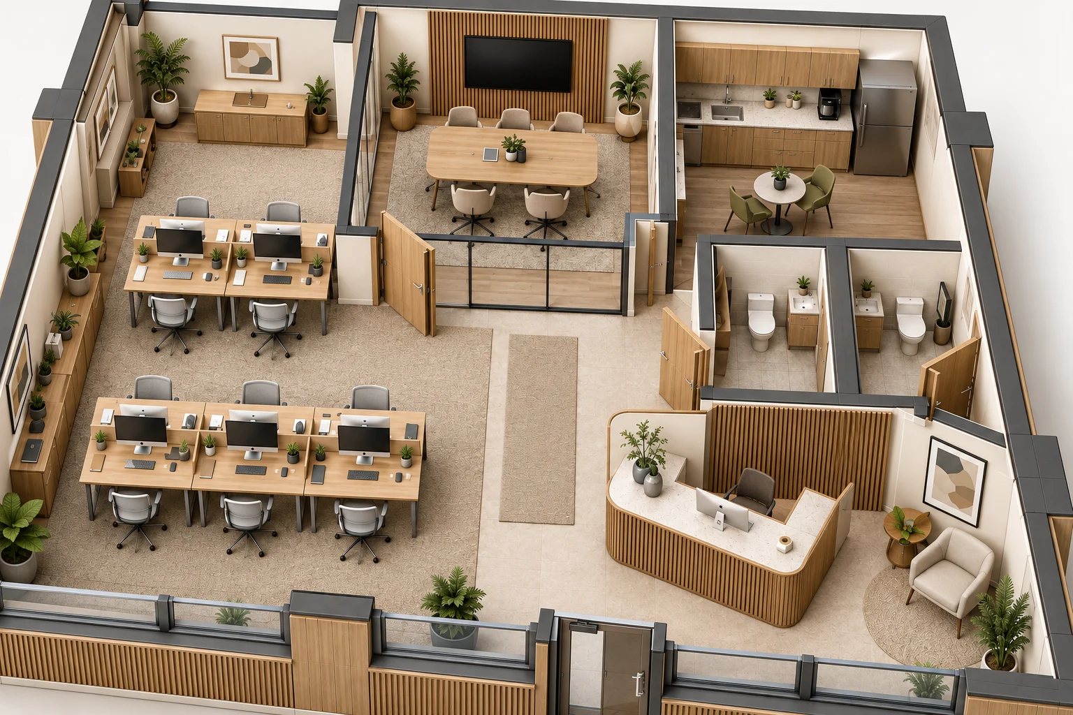 Office 3D Plan — Secondary zone