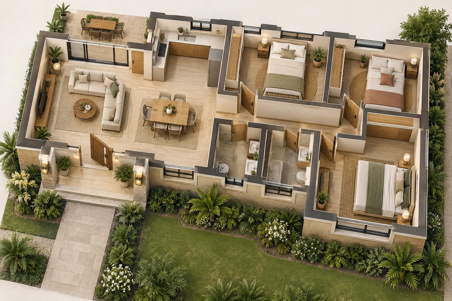 Architectural visualization in warm natural tones