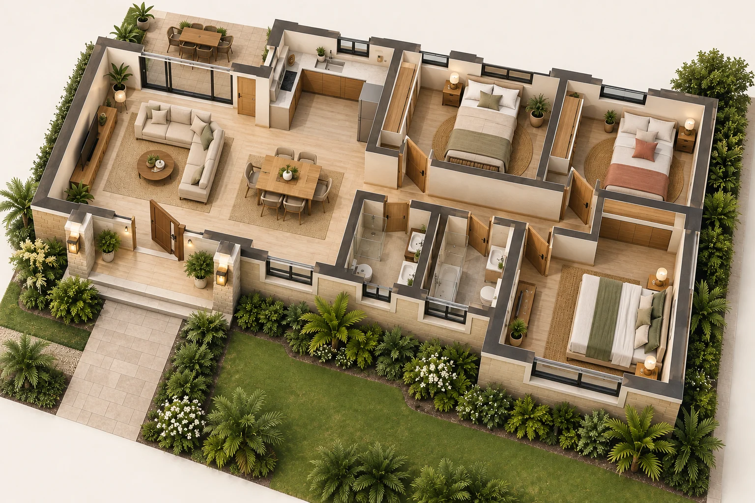 Villa 3D Plan — Axonometric view