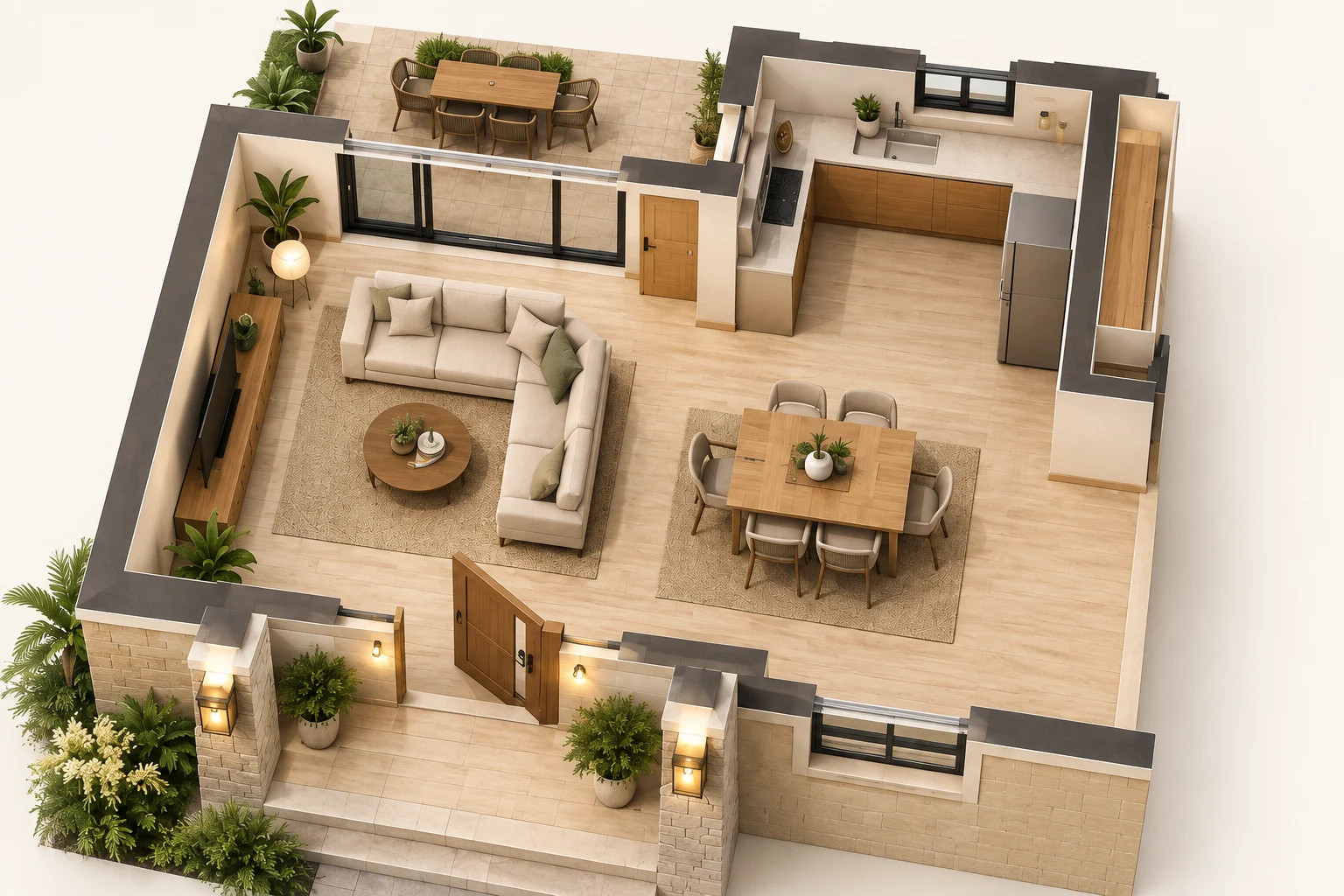 Villa 3D Plan — Main zone