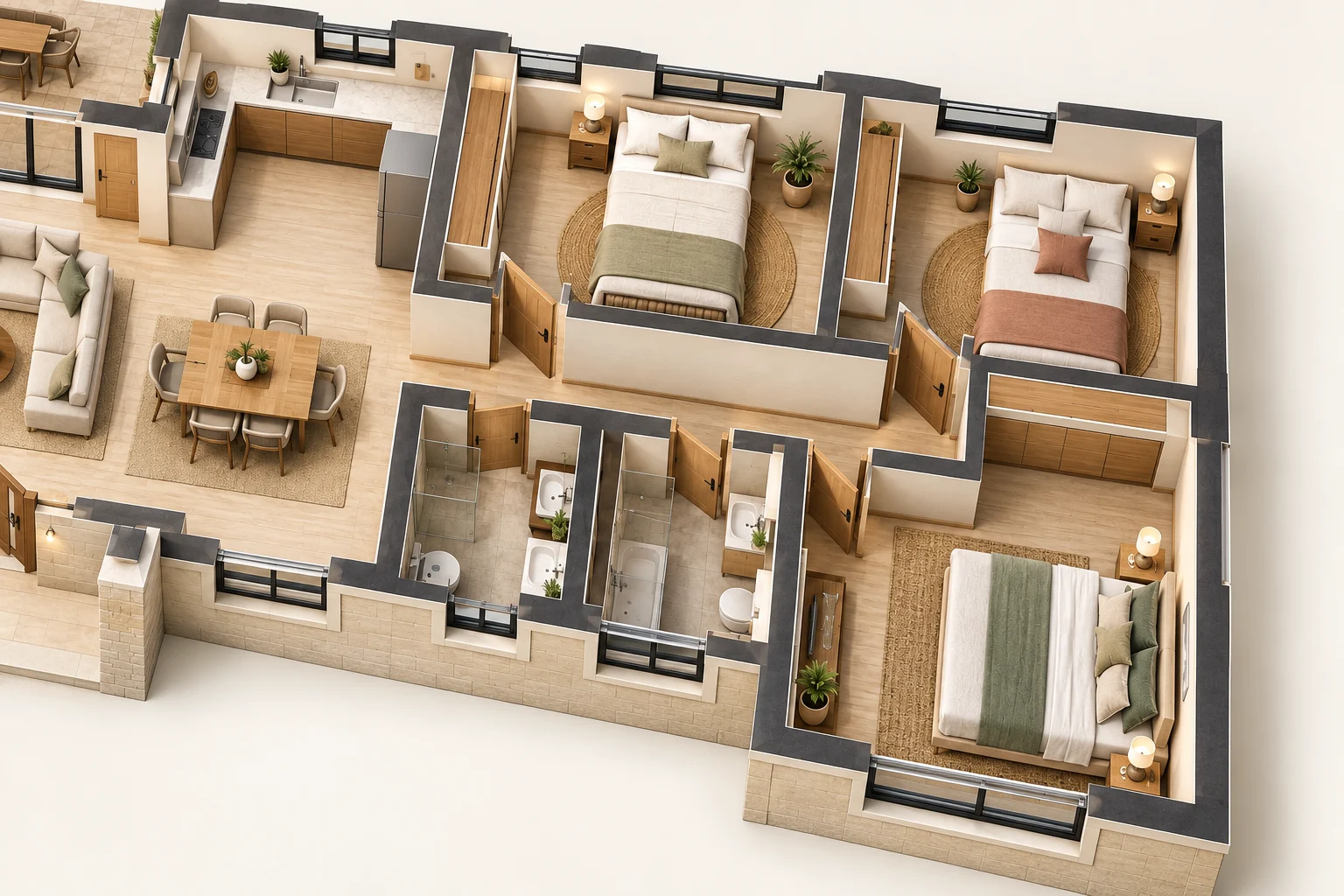Villa 3D Plan — Secondary zone