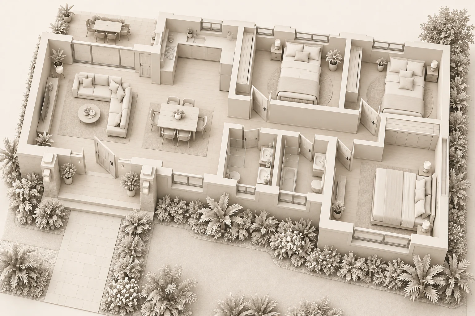 Villa 3D Plan — Volumes